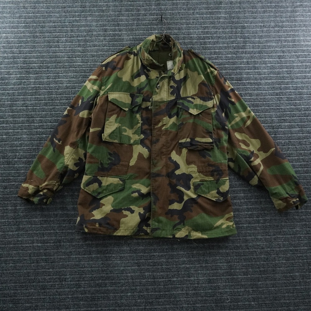 Vintage 60s US Military M-65 Field Jacket Medium Regular Camo Woodland Scovill